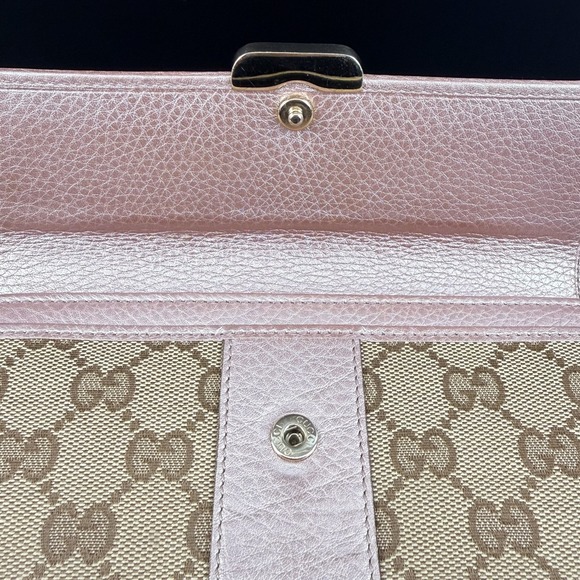 Gucci Ladies Bar Continental Wallet GG Supreme Rose Gold Leather WOC Chain Box - Picture 10 of 16